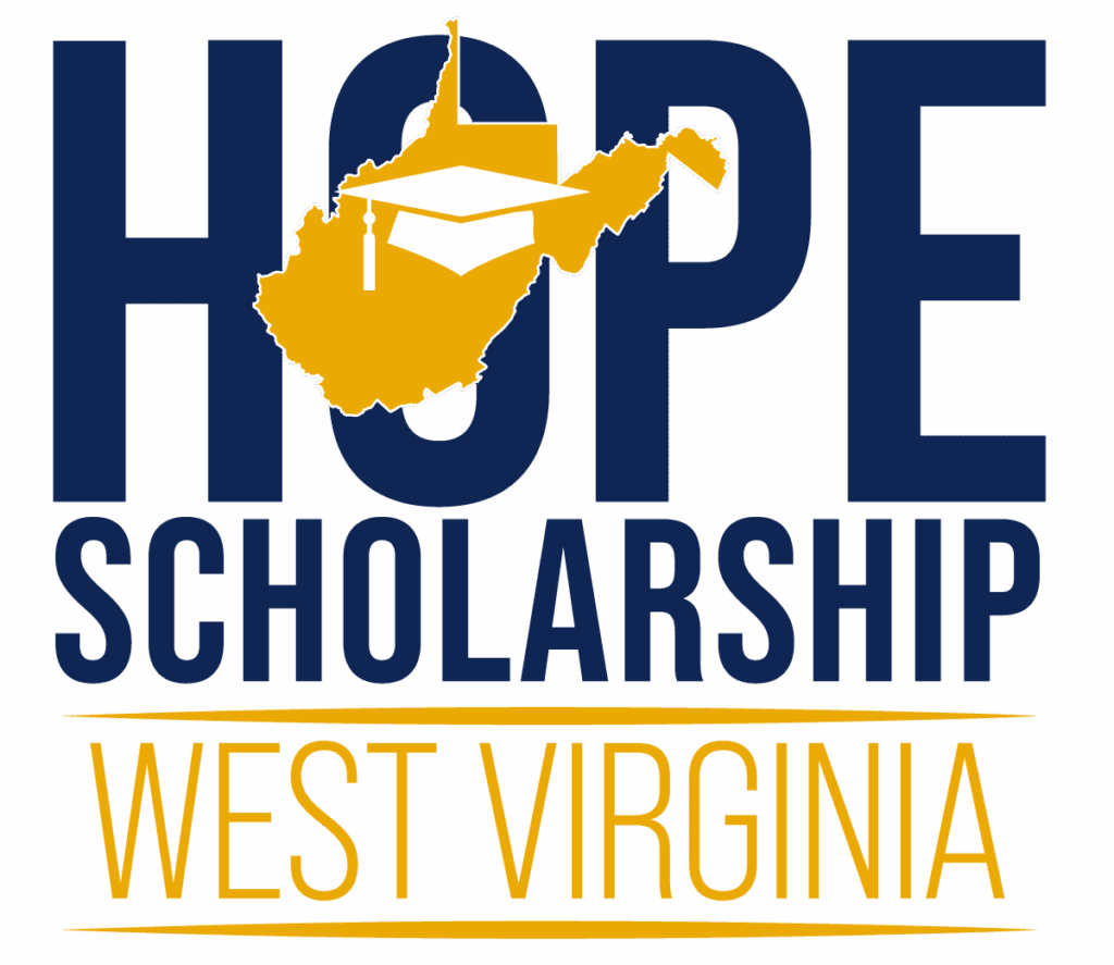WV Hope Scholarship logo featuring West Virginia map and graduation cap.